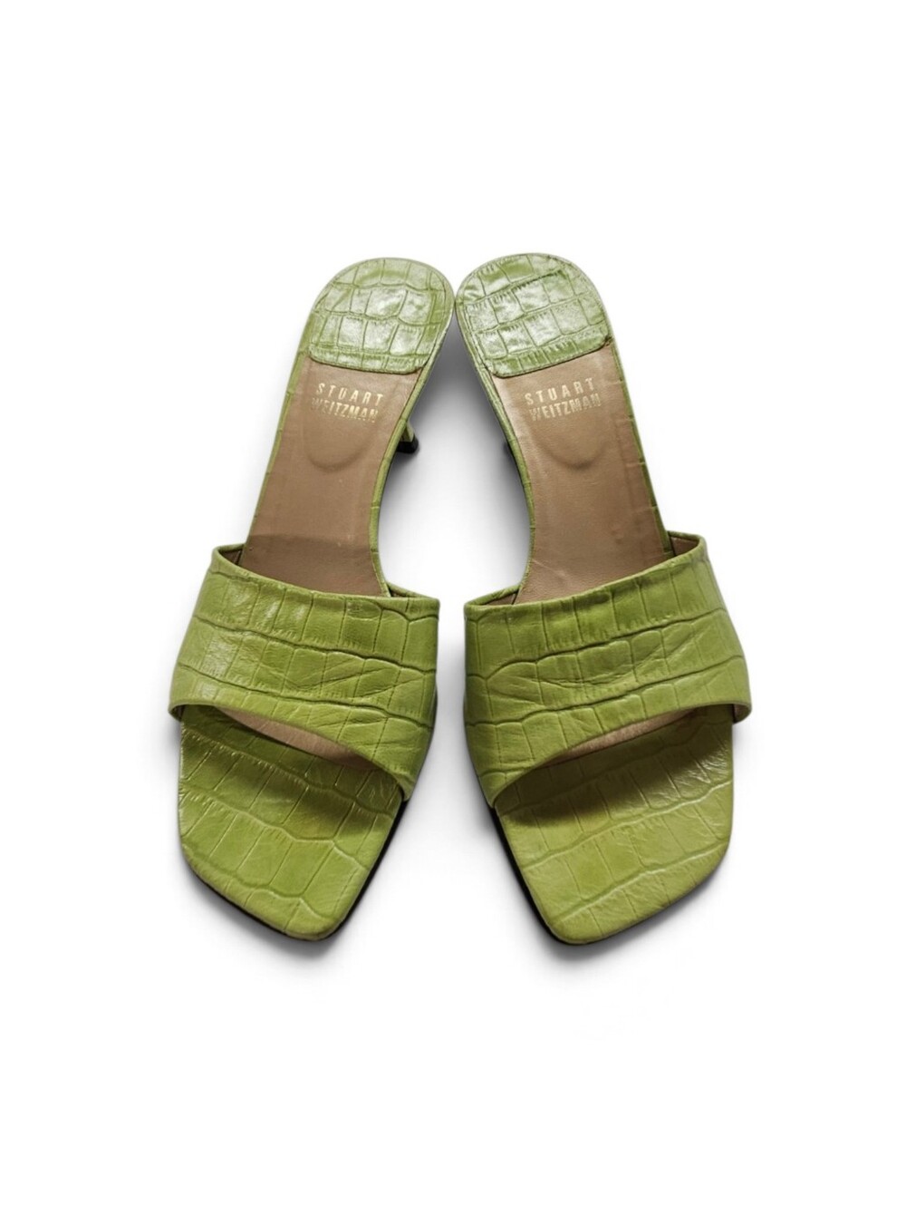 Stuart Weitzman Lime Green Croc-Embossed Slide Mules